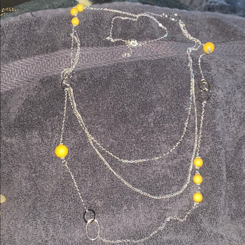 Yellow and Silver Statement  Necklace- extra long